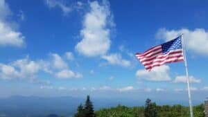 View of the mountains and American flag from Brasstown Bald